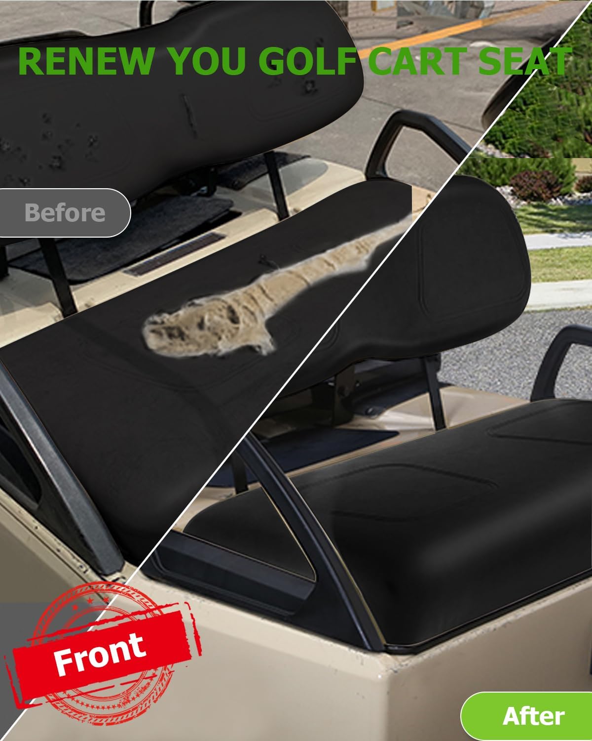 SCITOO Replacement Cushions for Golf Cart Front Seat, Golf Cart Cushion Seat for EZGO TXT