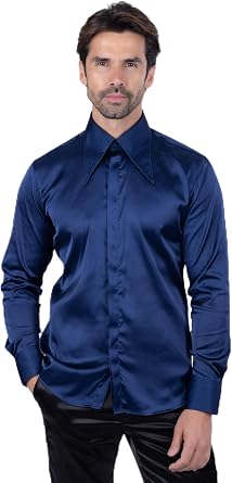 Barabas Mens Spear Point Collar Shiny Long Sleeve Shirt 4B102