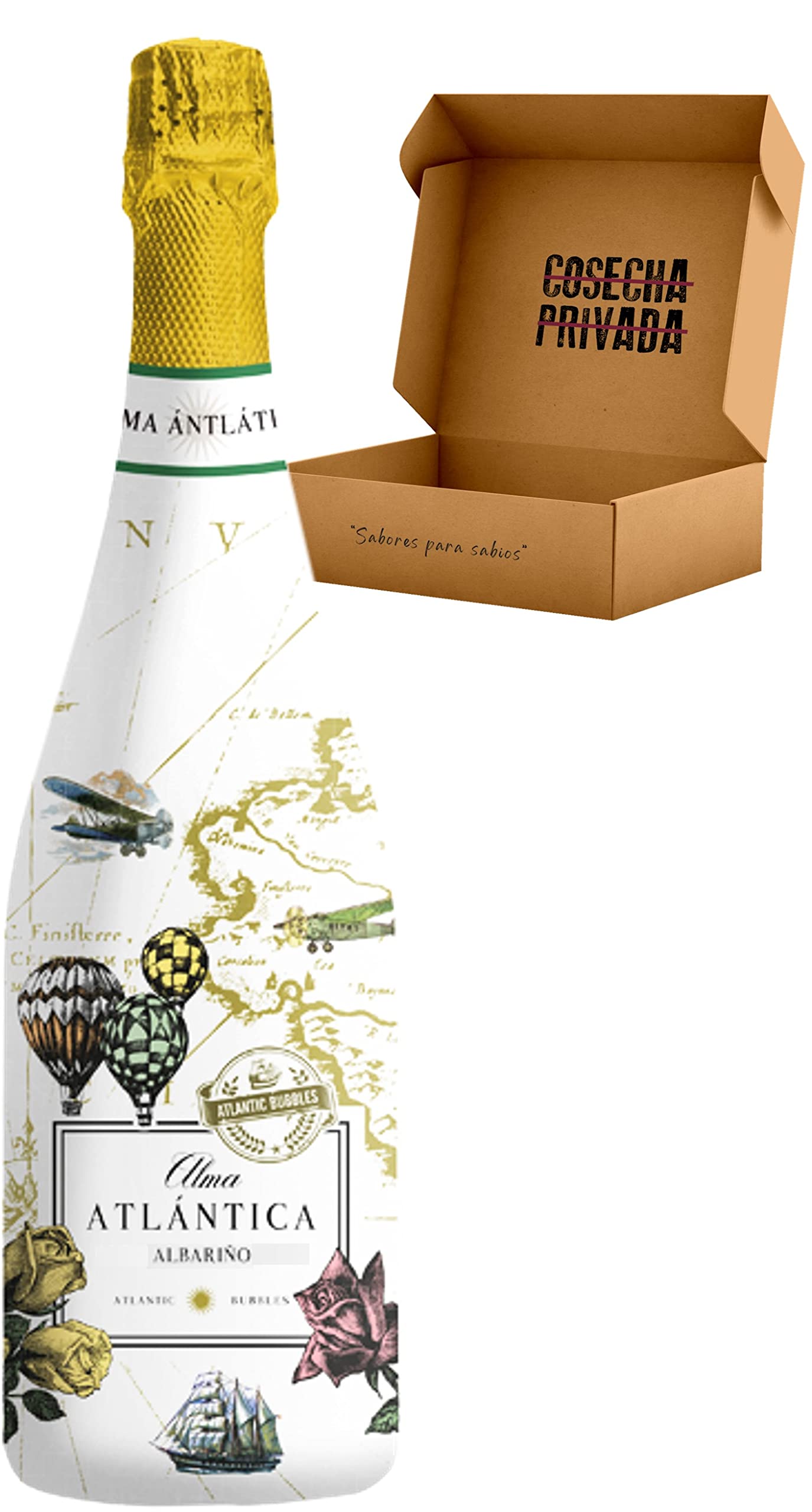 Alma Atlantica Albariño Espumoso - Envio 24 h - Caja Regalo vino 6 botellas - Seleccionado y enviado en caja reforzada de Cosecha Privada