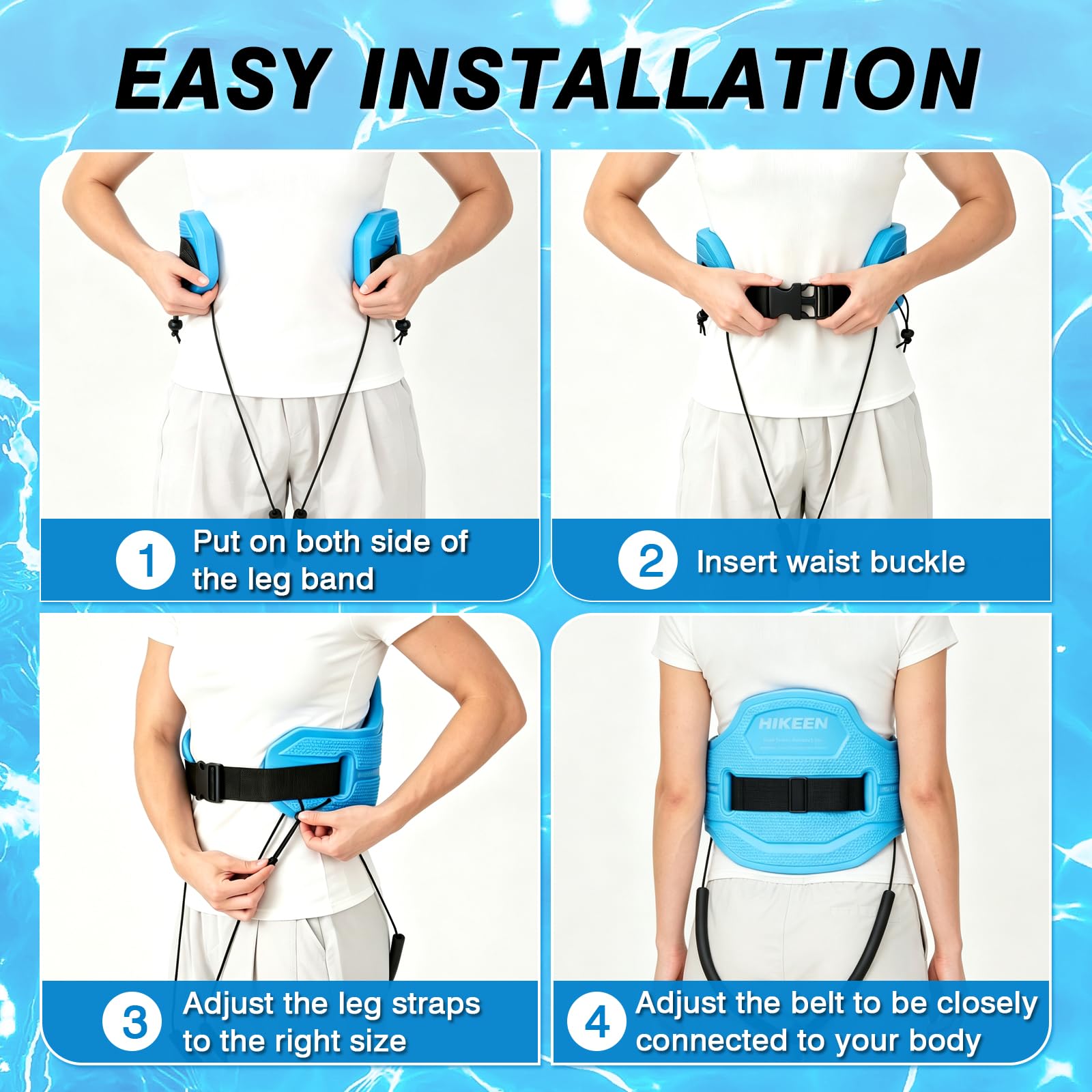 Hikeen Schwimmgürtel, Wasser-Aerobic-Schwimmgürtel mit Befestigungsgurten, Jogger, Schwimmhilfe, Auftriebsgürtel für Schwimmbad, Fitness und Fitness, Workout-Therapie, Blau und Schwarz