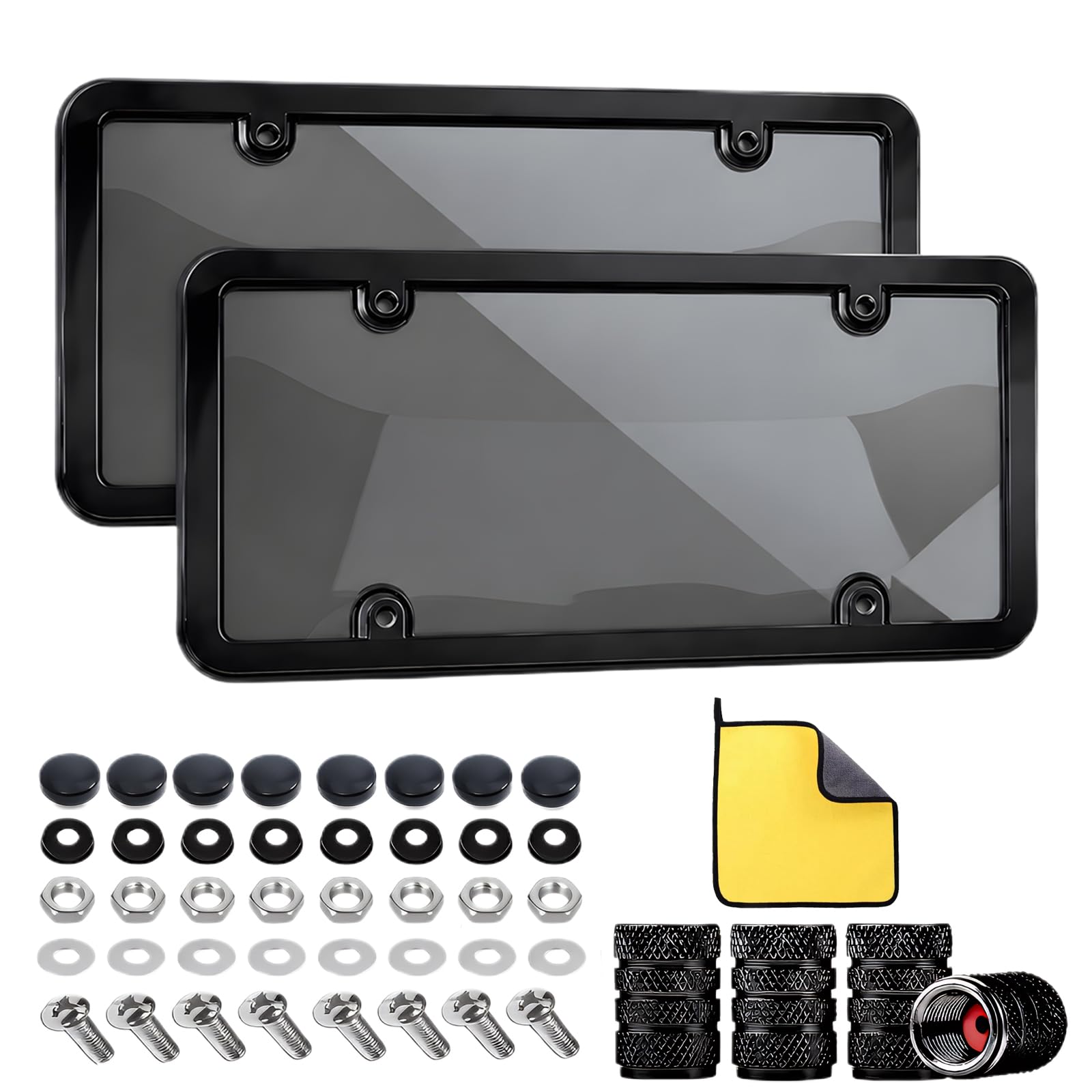 View 1 of 2 Pack Clear License Plate Covers: Flat License Plate Frame Unbreakable Plastic Shields Tag Holder Fits Standard US Plate with Screws Caps