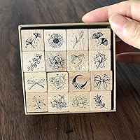 YGONTAK 16Pcs Wooden Mounted Rubber Stamps Set - Plant Flower Bowknot Patterns for DIY Card Making Scrapbooking Crafts