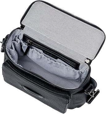 baba bing Cross Body Tumble Leather Changing Bag - Leather Black - Vegan Baby Changing Bags | Convertible Design Baby Nappy Bag | Nappy Changing Bags - Crossbody/Hand-Held Diaper Bag
