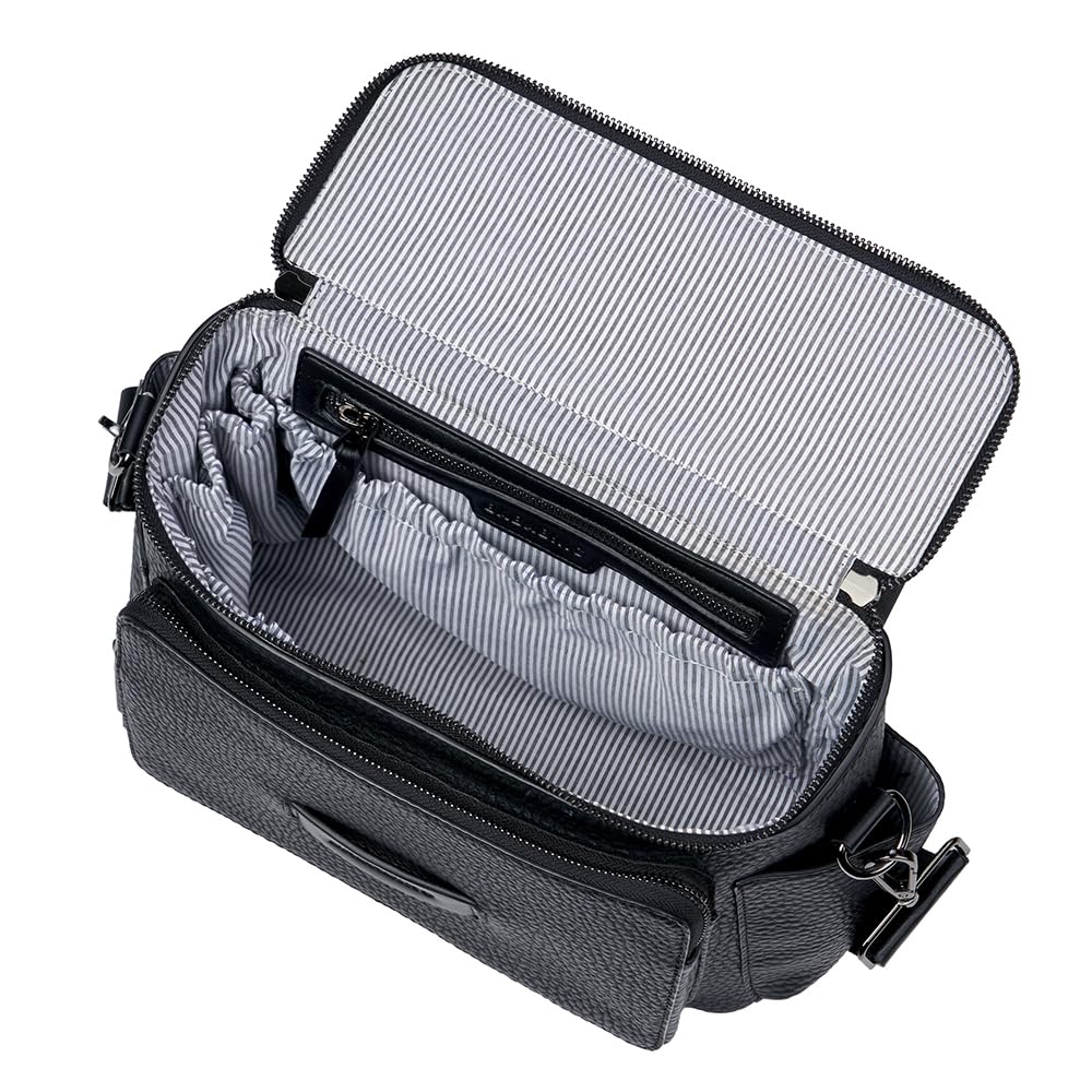 baba bing Borsa fasciatoio a tracolla in pelle martellata, in pelle nera, vegana, design convertibile, borsa per cambio pannolini, borsa a tracolla, borsa per pannolini portatile