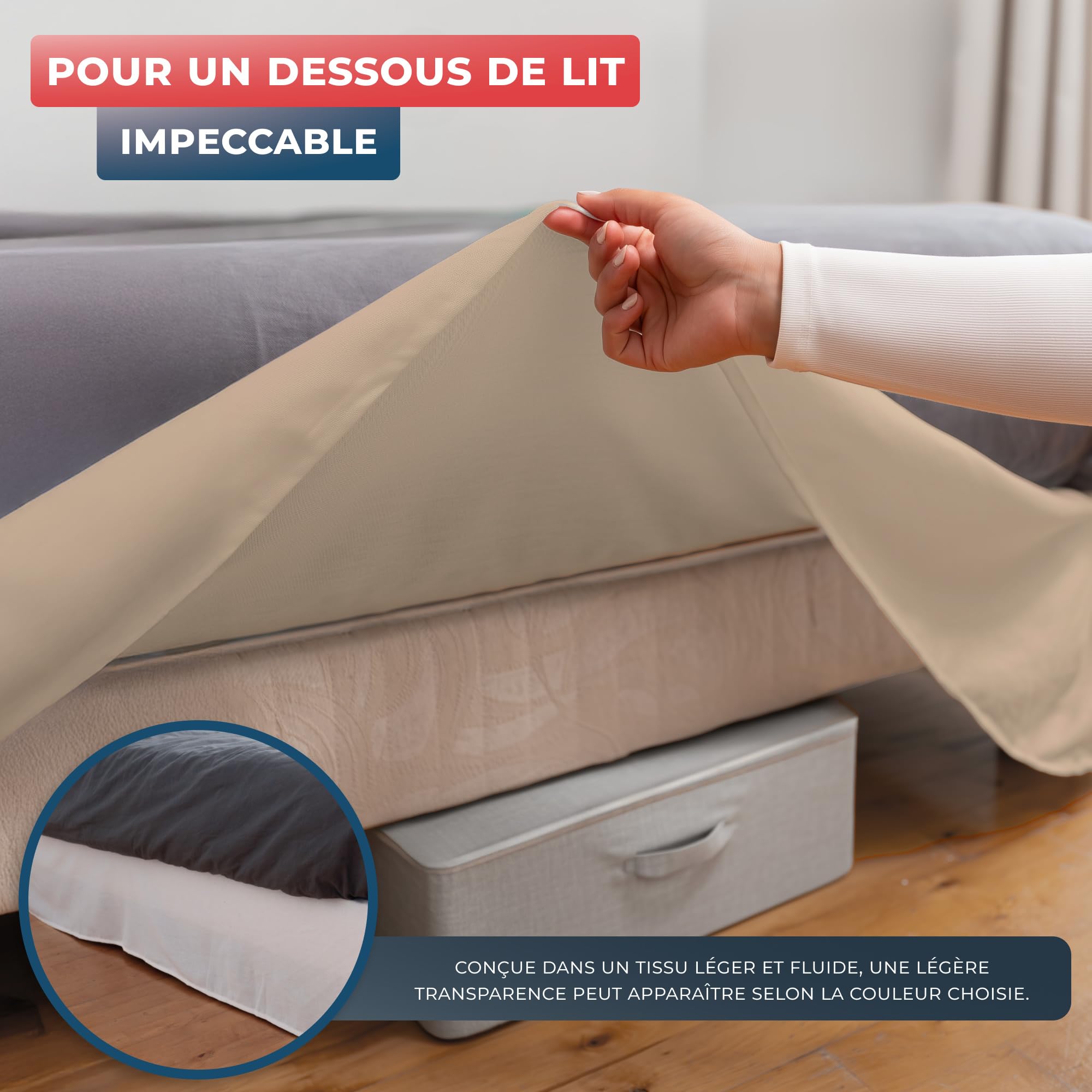 Wrappybag Jupe de Lit Cache Sommier 140 x 190 Longue Descente Jusqu’au Sol – Rénove et Protège sommier – Couleur Beige – 6 Tailles Disponibles