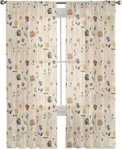 Miniatura 3 de Cortinas semitraslúcidas de 84 pulgadas de largo, cortinas retro con filtro de luz y bolsillo para cortinero, cortinas para sala de estar,