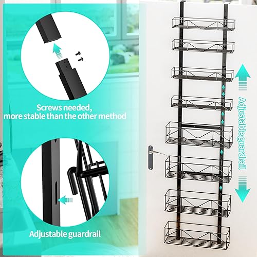 Miniatura 3 de HapiRm Organizador de despensa para puerta  Organización y almacenamiento de despensa de metal de 8 niveles con 8 cestas ajustables, fácil de