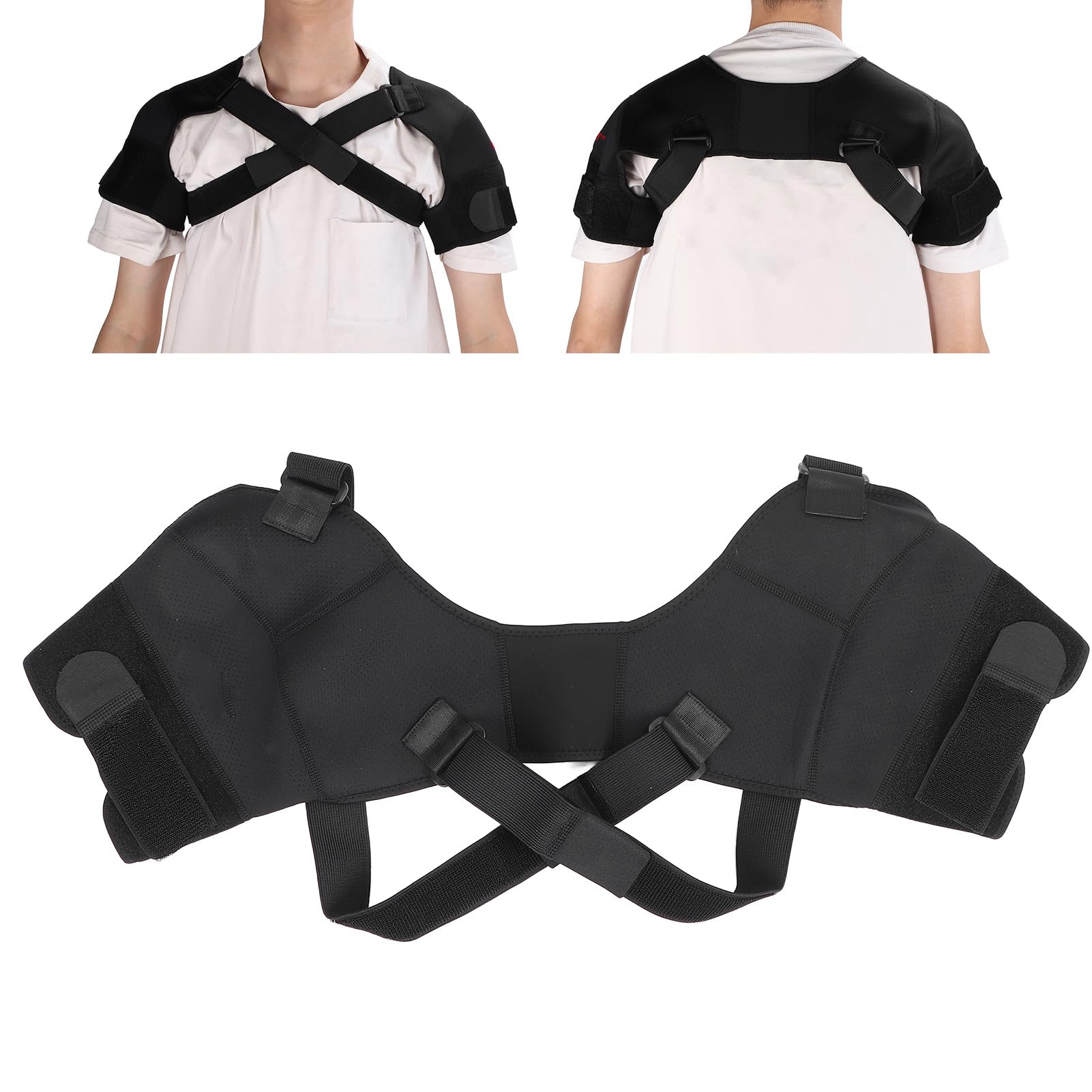 Brrnoo Bandage D'épaule élastique Ceinture D'épaule, Double Soutien D'épaule Protecteur D'enveloppe D'épaule Attelle de Bandoulière pour la Randonnée en Plein Air Sports de Levage pour la(M)