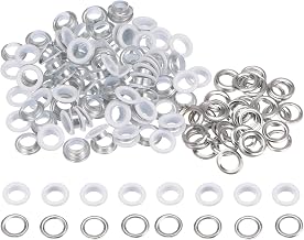 sourcing map Juego de 100 ojales redondos de color de 10 mm, ojales metálicos con arandelas para álbumes de recortes, zapatos, ropa, cuero, lienzo, blanco
