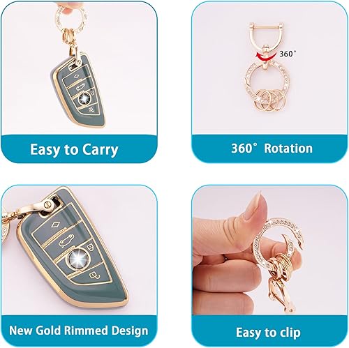 Miniatura 5 de EKALA Funda para llavero BMW Bling Gold White Key Fob Funda suave TPU Protección completa Smart Key Fob Case Compatible con BMW X1 X2 X3 X5 X6 2 5 6