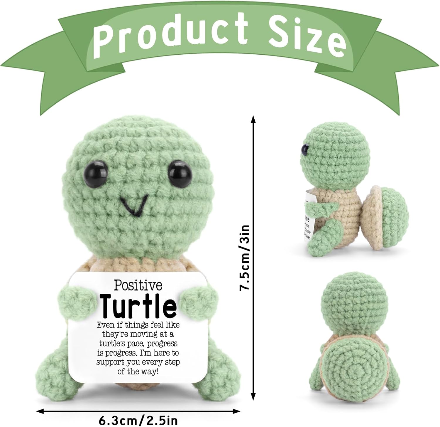 Positive Crochet Turtle Funny Gifts, Emotional Plush Support Emotional Crochet Animals Mini Cute Stuff Handmade Inspirational Turtle Gifts for Women Men