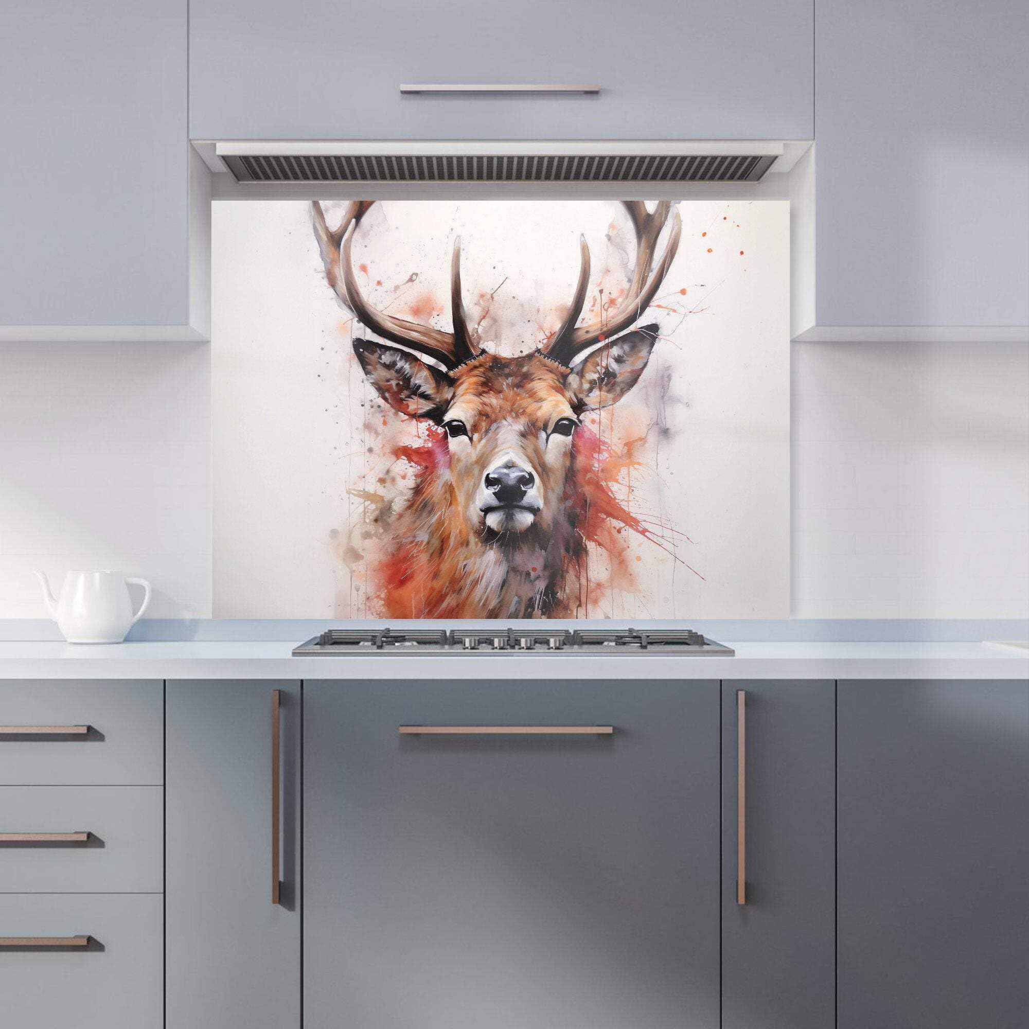 Warren Reed - Watercolour Splashart Stag Face Kitchen Splashback - 900mm x 650mm