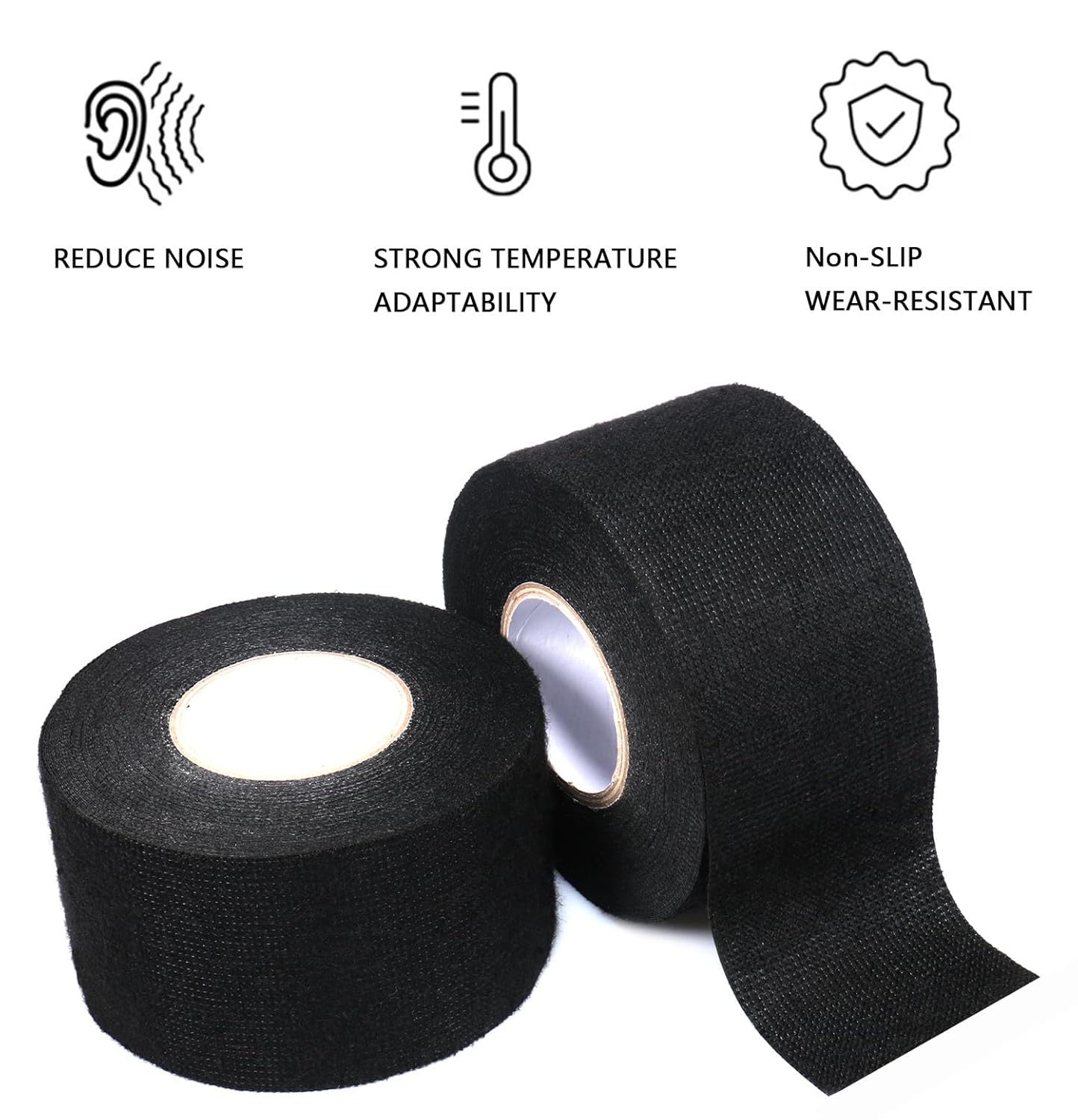 2 Rolls 100 Feet Black High Temperature Resistant Insulating Fiber Flannel Electrical Tape, Automobile Wiring Harness Friction Tape, 2"(W)