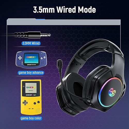 Miniatura 8 de Auriculares inalámbricos para juegos para PC Ps5 Ps4, auriculares USB y tipo C de 2.4 GHz, sonido envolvente de 40 horas y 7.1 horas con micrófono