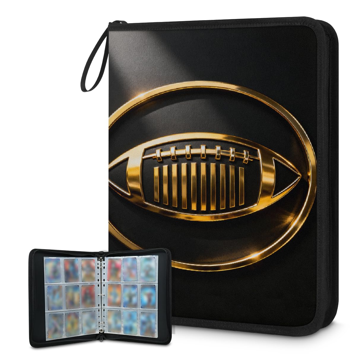 9-kieszeniowy segregator na karty kolekcjonerskie mieści 900 kart z 50 zdejmowanymi dwustronnymi rękawami, album na karty sportowe, kompatybilny z kartami do gier TCG MTG (Golden Football)