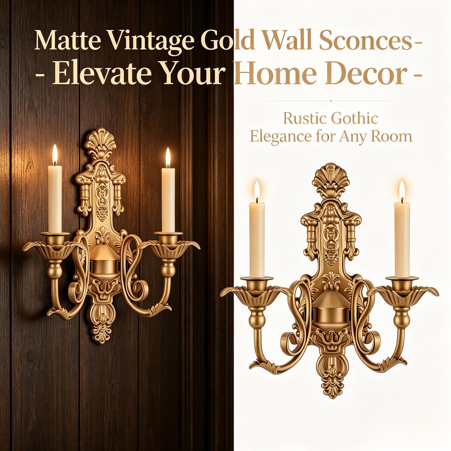 Gothic Wall Sconce,Rustic Vintage Gold Wall Candle Holders,Gold Wall Decorations,Set of 2