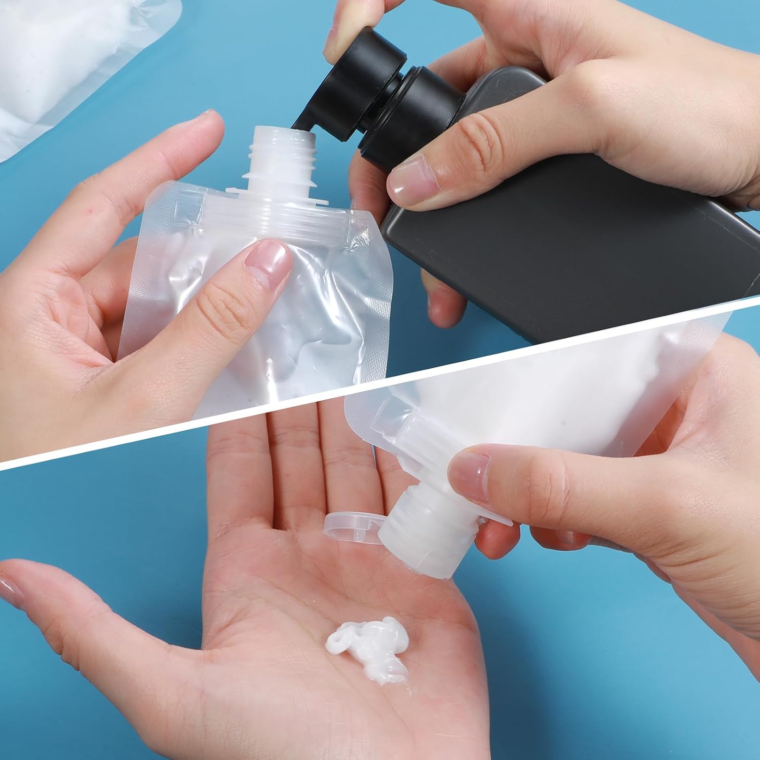 10Pcs Flat Travel Bottles 30ml Travel Pouches for Toiletries Shampoo | Travel-Size Liquid Pouch 1OZ Portable Fluid Packing Bags Clear Empty Squeeze Pouch for Lotion Shower Gel, Leak Proof