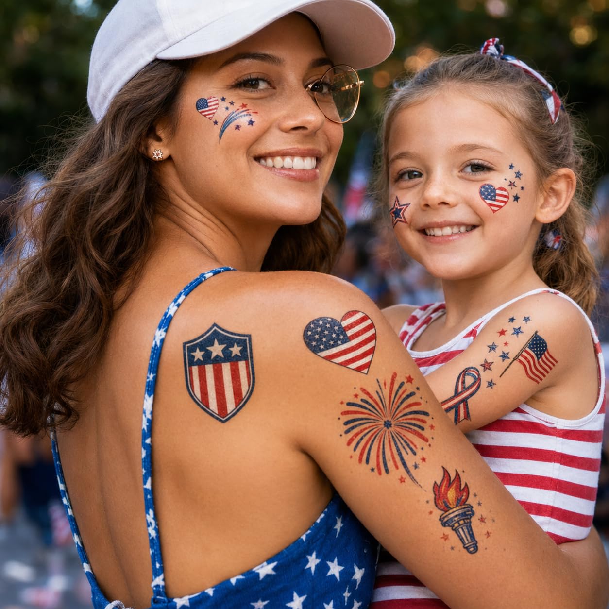 4th of July Accessories Temporary Tattoos Adult, Red White and Blue Body Art Tattoo Stickers for 4th of July Outfits for Women Girls, Independence Day Decor