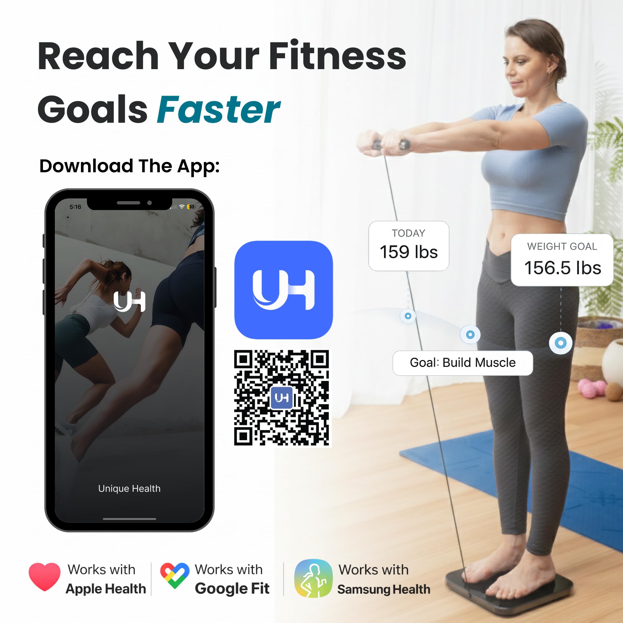 Herz P1 Smart Scale - Báscula de composición corporal de 8 electrodos con mango | IMC, grasa corporal, masa muscular, peso corporal BIA de doble frecuencia para seguimiento de precisión, seguimiento