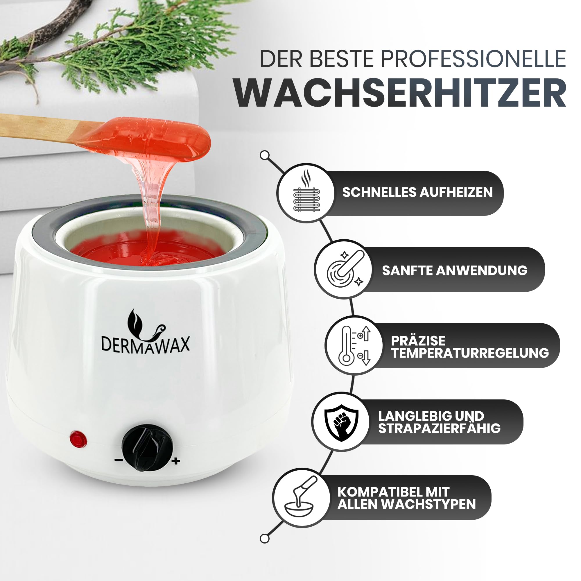 DERMAWAX Profi Wachswärmer 180 W mit Alubehälter – 800 ml
