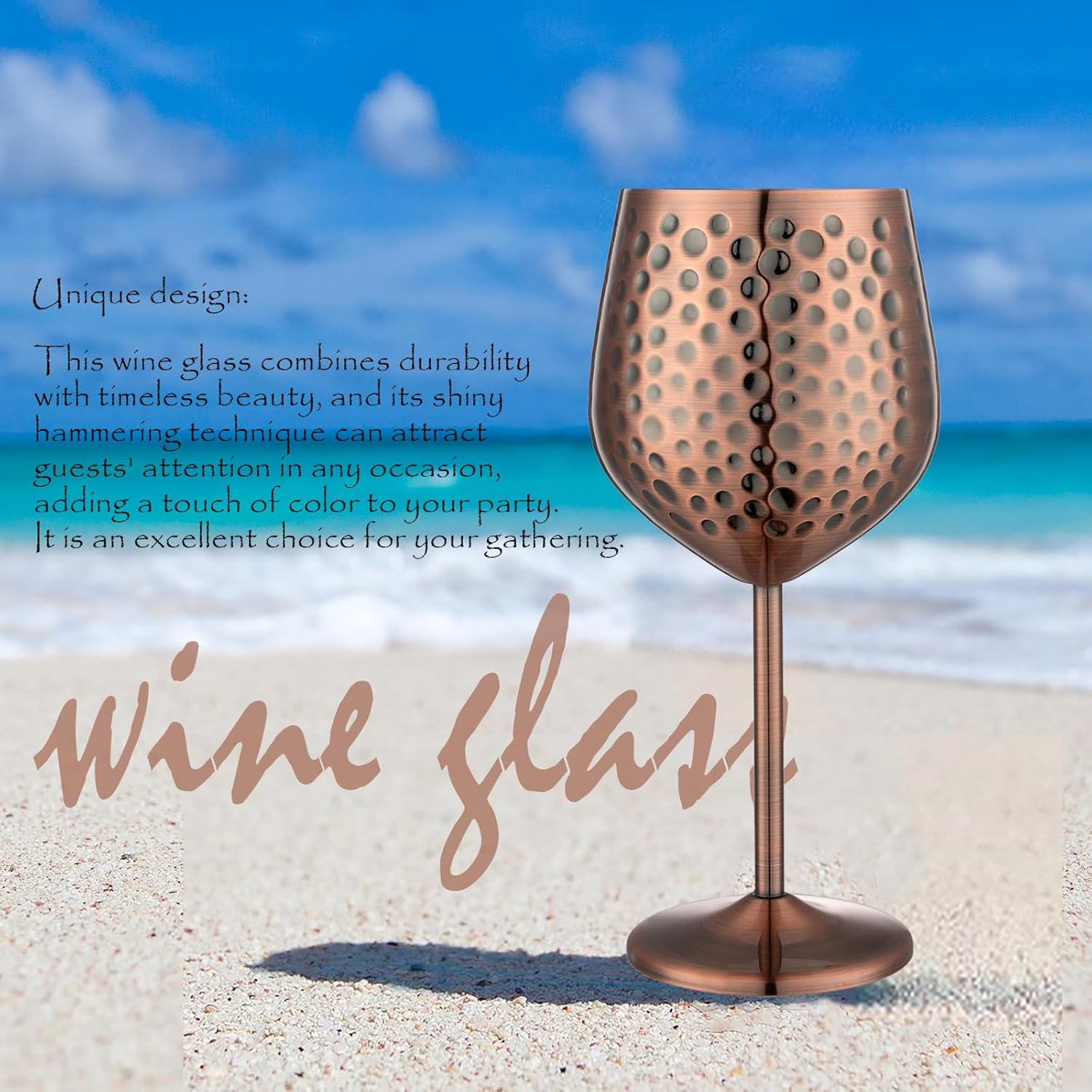 Stainless Steel Wine Glasses-18 oz Unbreakable Hammer point Wine Goblets, Elegant Unique Metal Wine Glass for Outdoor, Travel, Camping, Pool,Gift for Wine Lovers (Set of 4) (Red Copper)