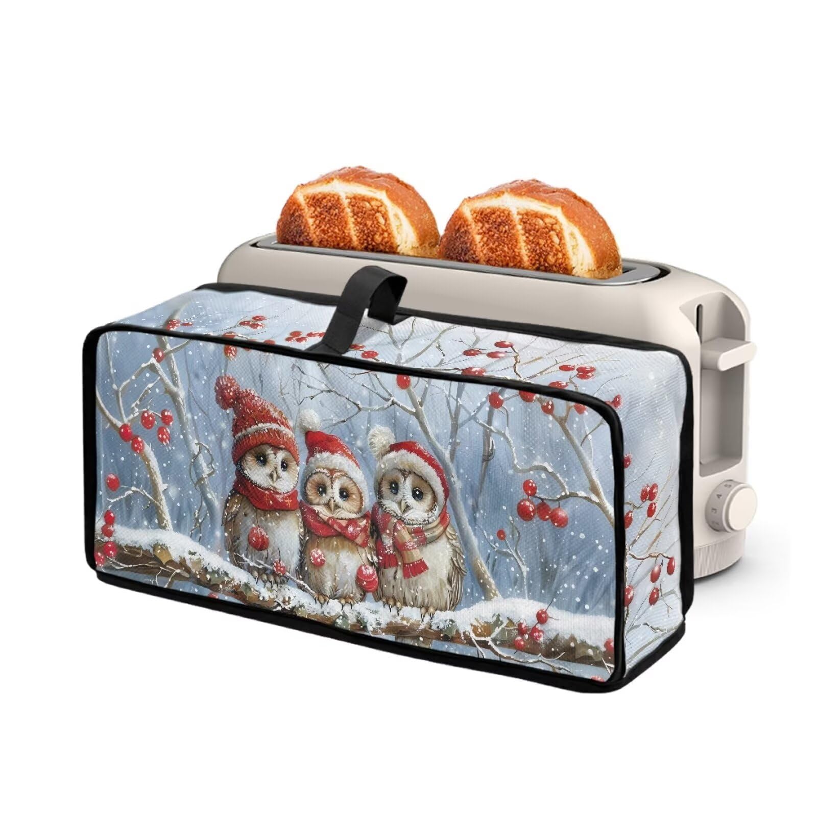 Toaster Cover 2 Slice Long Slot Toaster Dust Cover with Top Handle Kitchen Small Appliance Thin Bread Maker Protector Dust and Fingerprint Protection Christmas Owl