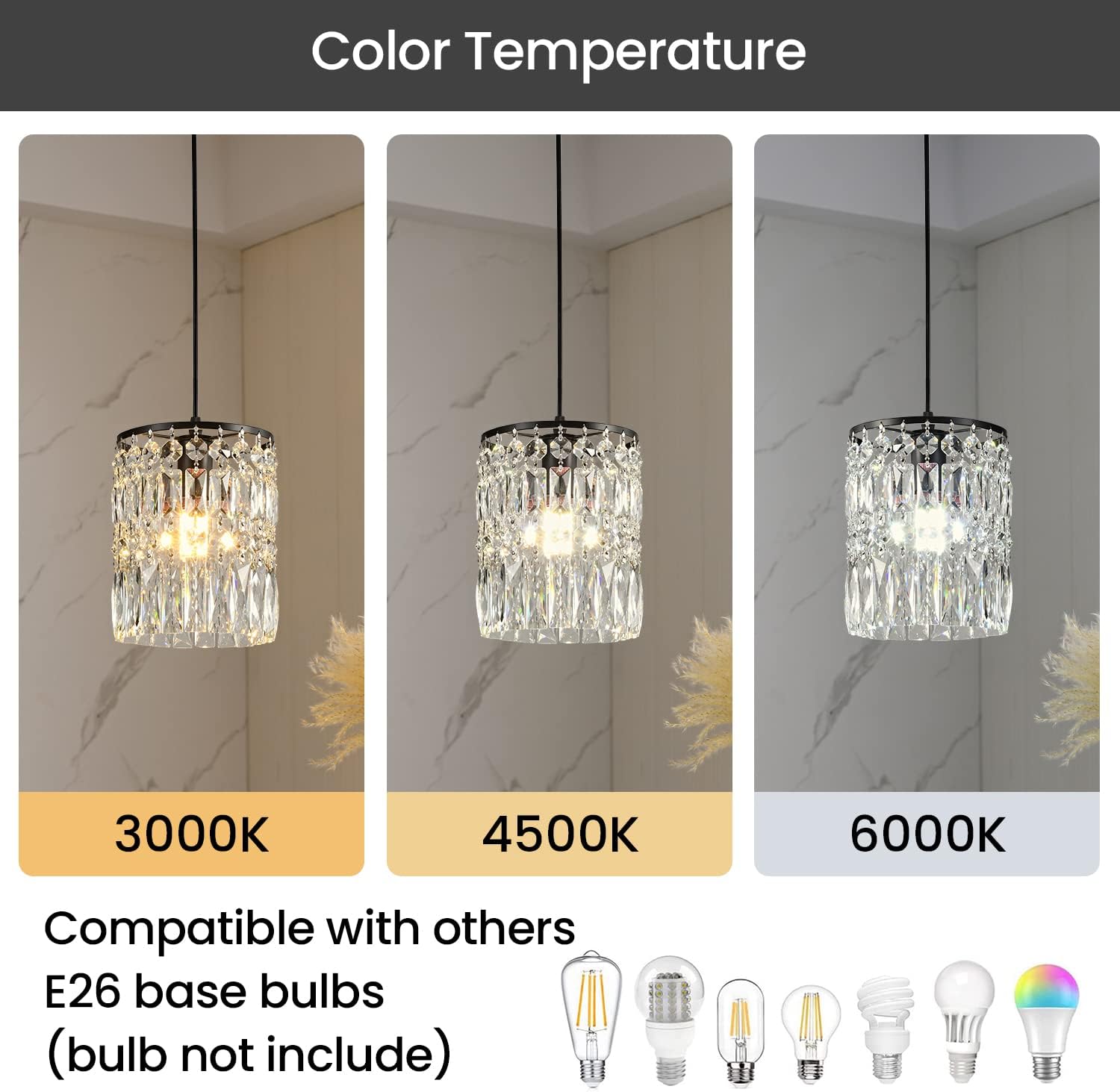 Modern K9 Crystal Chandeliers for Dining Room Black Pendant Light Fixtures Unique Kitchen Island Lighting Height Adjustable Ceiling Light for Bedroom Living Room Entryway （2-Pack）
