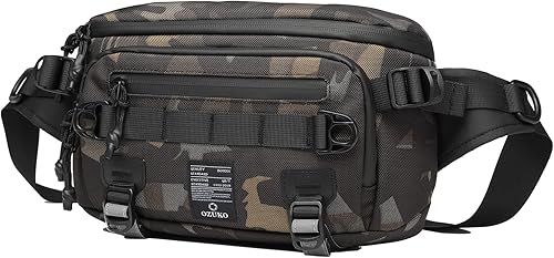 Miniatura 8 de OZUKO Riñonera cruzada para hombres y mujeres, resistente al agua, con soporte para trípode, Negro -