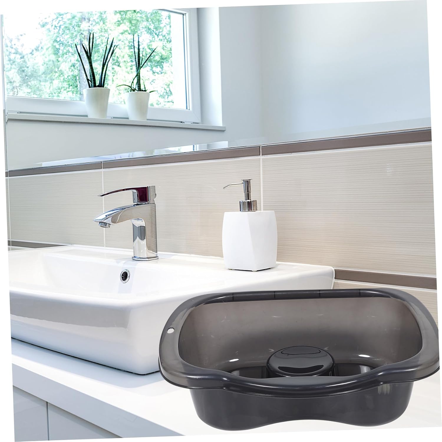 COLLBATH Portable Hair Washing Basin for Bedridden Seniors with Reclining Design Transparent PP Material Shampoo Bowl with Head Cushion and Drain Hose for Home Hospital and Nursing Care Use