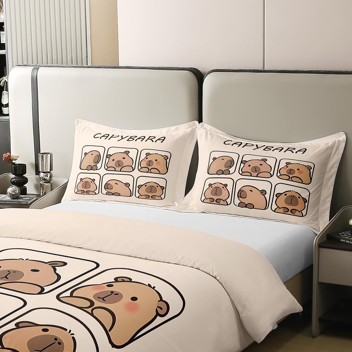 Homewish Capybara 100% Baumwolle Bettbezug 135x200 für Kinder Erwachsene,Niedliche Tiere Bettwäsche Set,Capybara Liebhaber Tröster Abdeckung,Rustikales Bauernhaus Bett Set,1 Kissenbezug Zimmer Dekor