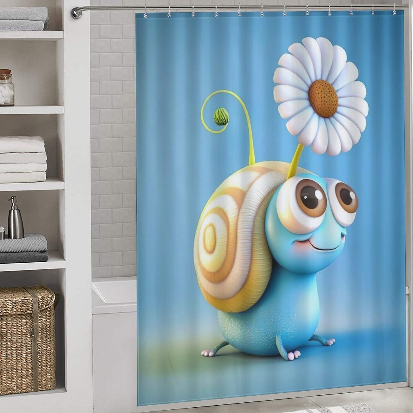 Rideau de douche escargots tissu imperméable anti-moisissure lavable pour baignoire propre