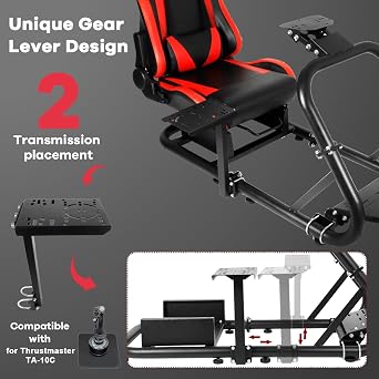 Hottoby Racing Simulator Cockpit with Red Seat 50mm Thick Tube Gaming Frame fits for Logitech G29 G923, for Thrustmaster T300RS,for Fanatec race car seat,Not Included Shifter,Steering Wheel & Pedals