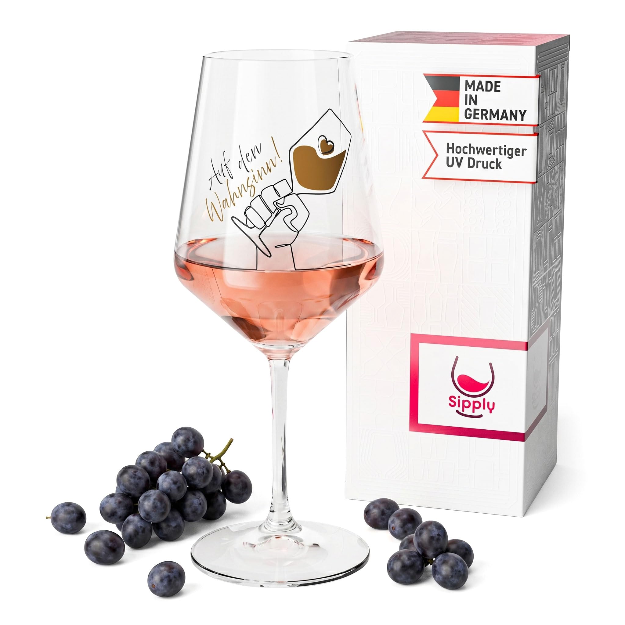 Weinglas mit Spruch Auf den Wahnsinn! 0,5l Glas lustig für Spritz Getränke Cocktails Sekt Schorle Bowle oder Saft