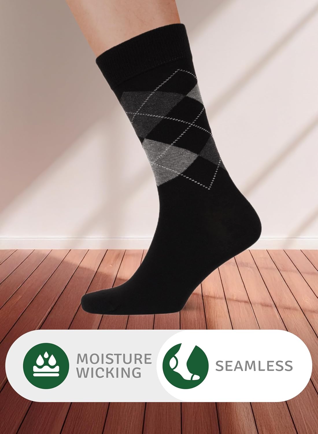 Men’s Colorful Argyle & Solid Dress Socks, Crew Length, Soft Cotton, Comfortable Socks for Men, US Size 8-12, 3 Pairs