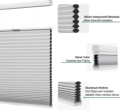 Miniatura 3 de Toanture - Persianas celulares inalámbricas con diseño de panal de abeja con filtro de luz para persianas, aislamiento térmico para dormitorio,