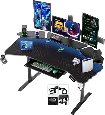 JWX 72" Height Adjustable Gaming Desk, 3-Zone Creator Workst - best desks video editing