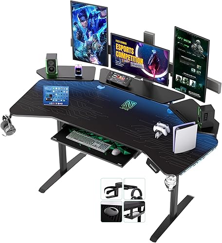 JWX 72" Height Adjustable Gaming Desk, 3-Zone Creator Workstation with Acrylic RGB Lighting, Keyboard Tray & Full Desk Mouse Pad, Dual Motor Sit Stand Desk for Streaming, Studio & Home Office