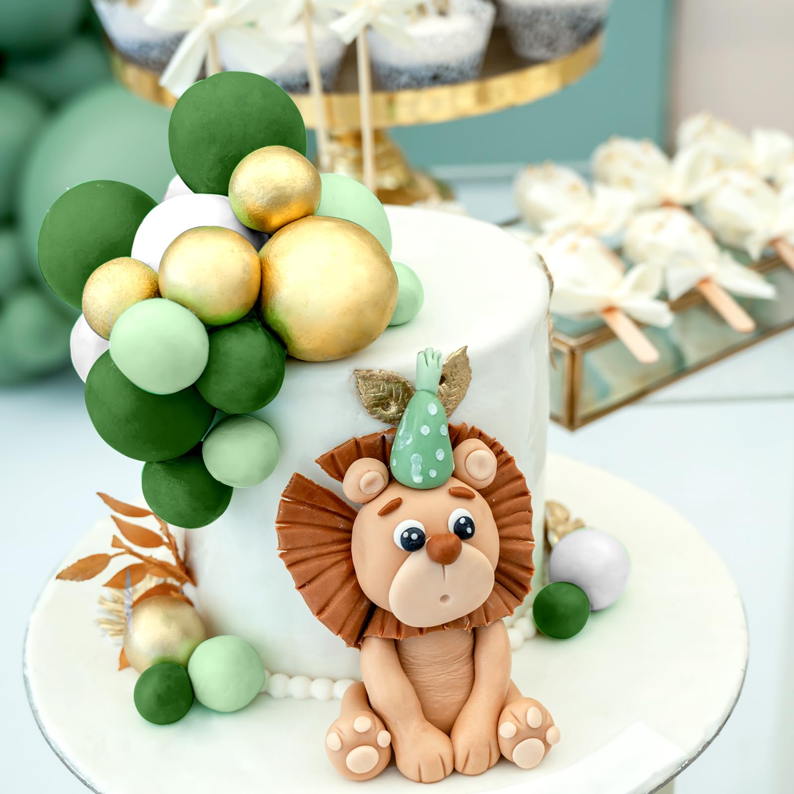 48 Boules Décoration Gâteau En Mousse - Or, Rouge, Blanc - Avec Roses Artificielles Et Carte Anniversaire - Pour Fêtes, Mariages