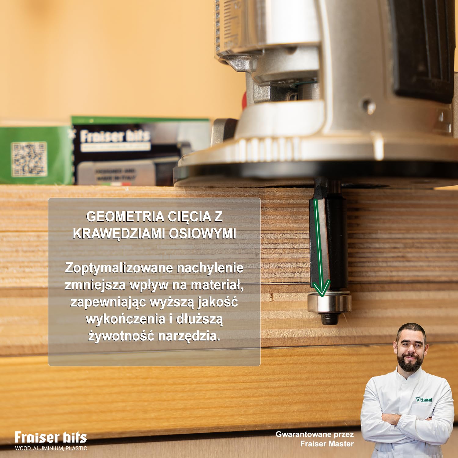 Fraiser PROFESJONALNY 8 mm Zestaw frezów do przycinania i kopiowania z górną i dolną podkładką do drewna, wielowarstwowego i litego - nadaje się do ręcznej frezarki i refilatora