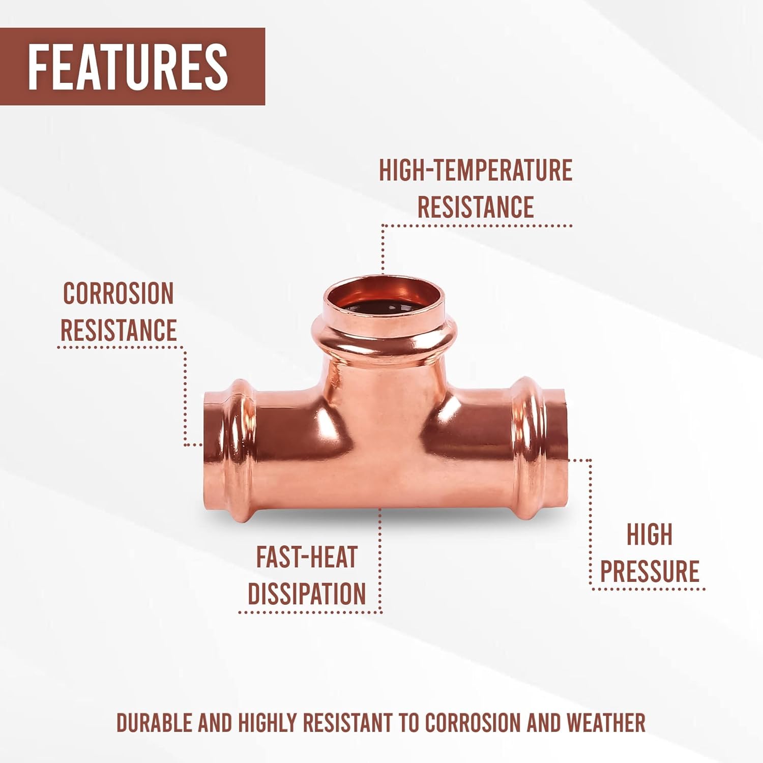 ProPress Fitting Copper Press Tee 1/2 Inch Fitting, Pressure 3 Way 1/2" Equal Tee ProPress Copper Connection, Residential, Commercial Plumbing 0.5 Inch (10)