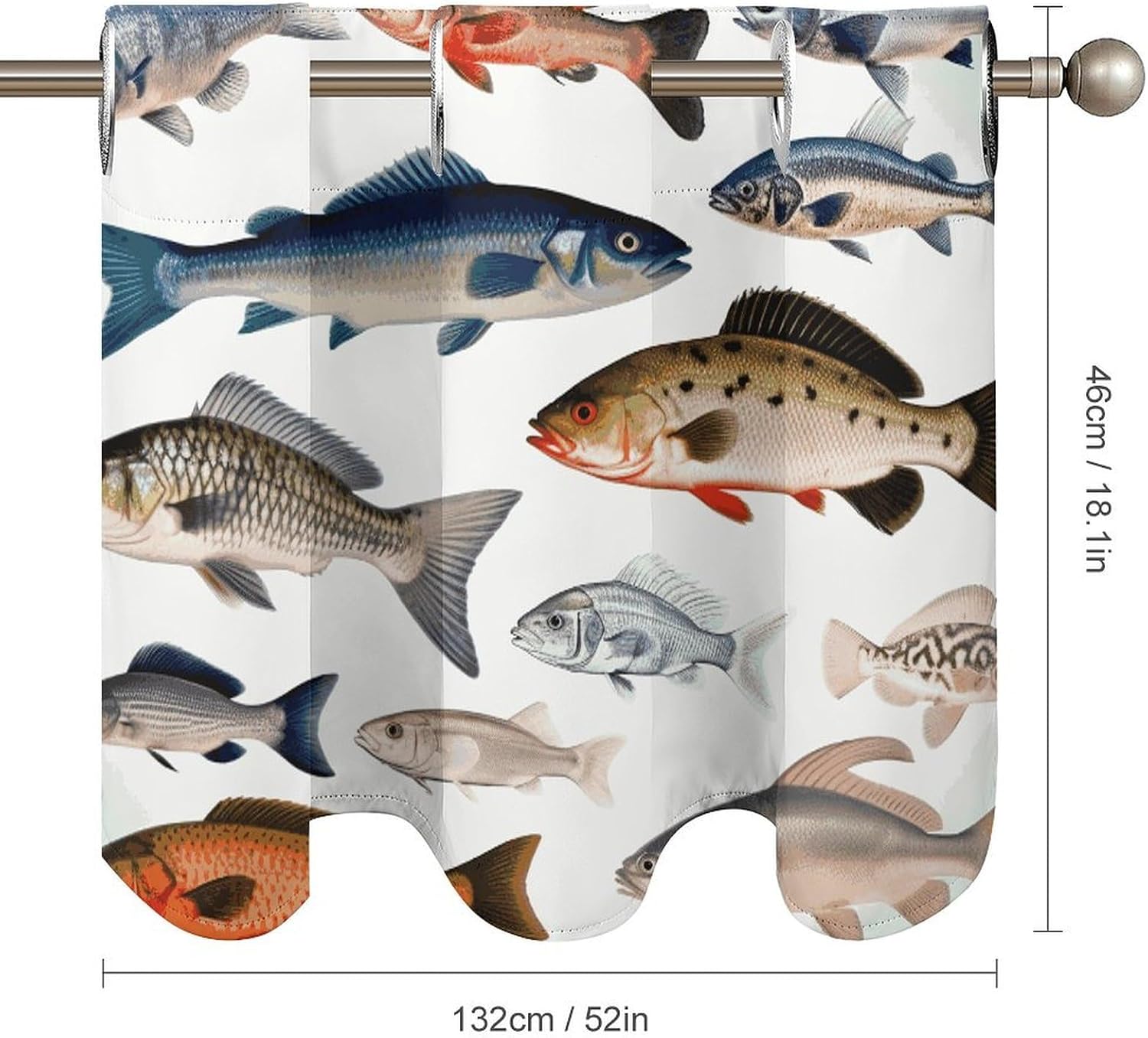 Different Fish Curtain 2 Panels, Polyester Fiber, Blackout Insulated Window Curtain, Curtain Valance for Kitchen Dining Room Living Room Cafe Small Window 52 * 18.1 Inches