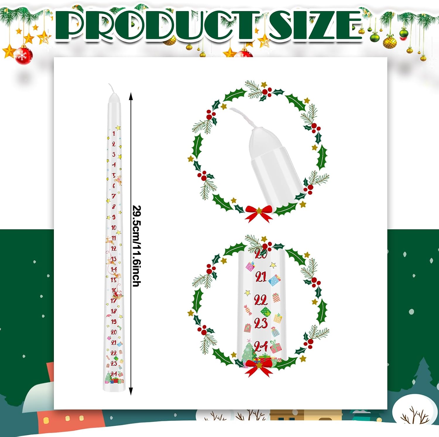 Jutom Christmas Advent Candle Countdown Christmas Calendar Candle Santa's Sleigh Advent Calendar, 12 Inch