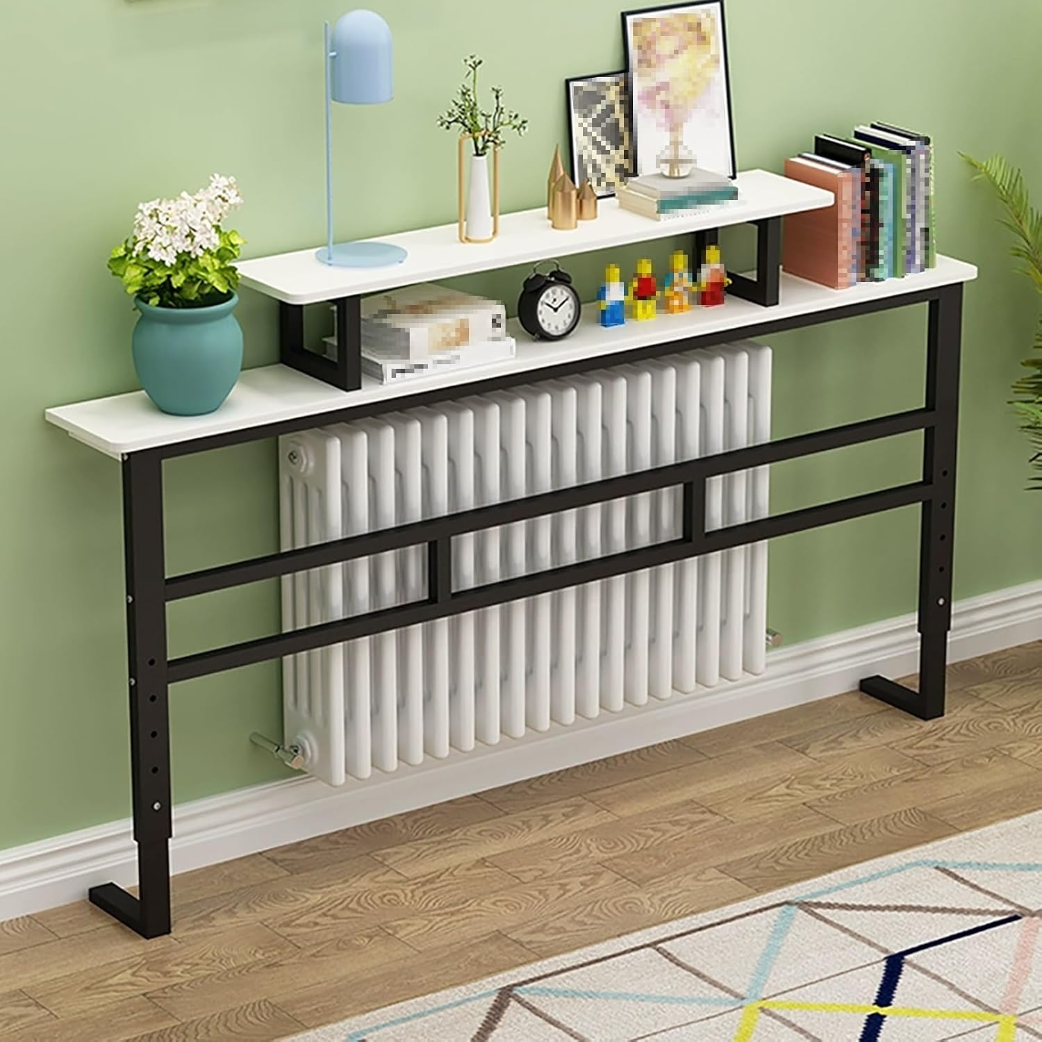 Narrow Console-Table, Long Entryway Table with Storage Shelves, Sofa Table Behind Couch, Height Adjustable, for Hallway, Living Room, Foyer(White,L90cm/35.4in)