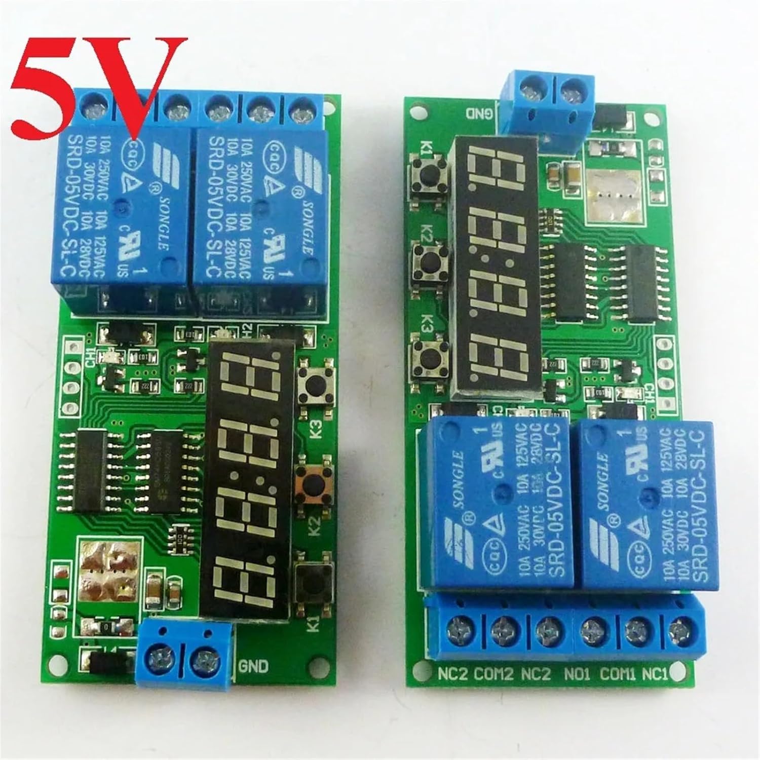 KC22B02 5V 2 Channel Multifunction Delay Relay Module Cycle Timer Relay Switch Module 0-9999s for Motor LED Smart Home