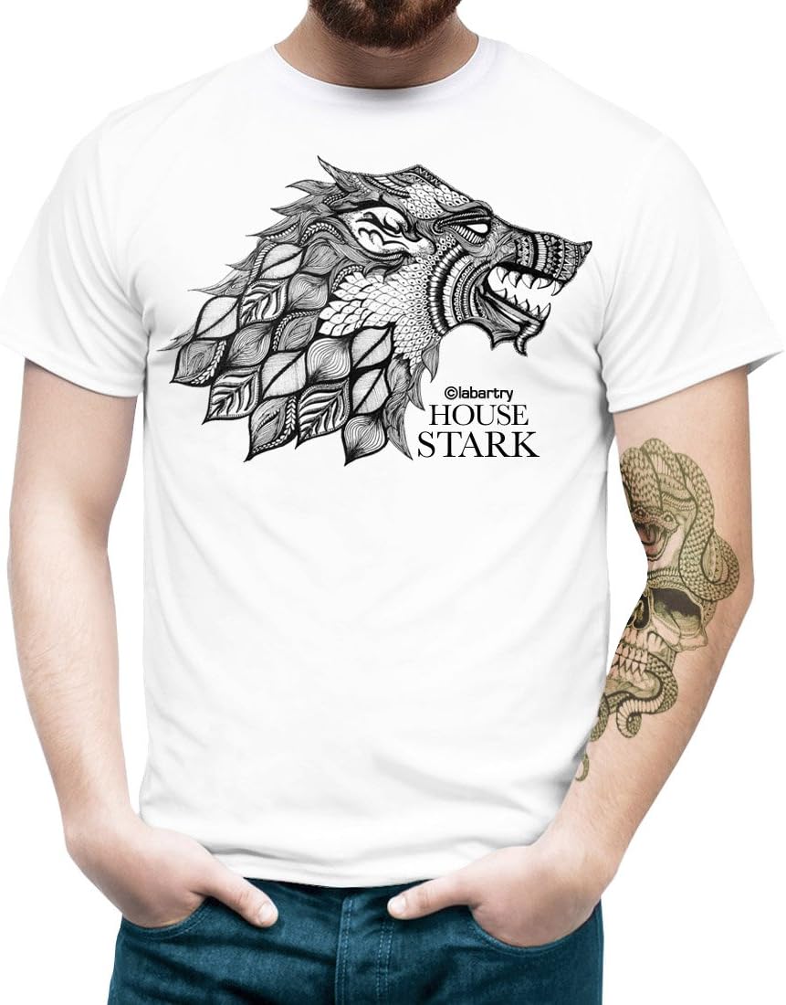 Labartry Men's Round Neck Graphic Printed Artist Cotton T-Shirt - House Stark | Game of Thrones | GOT