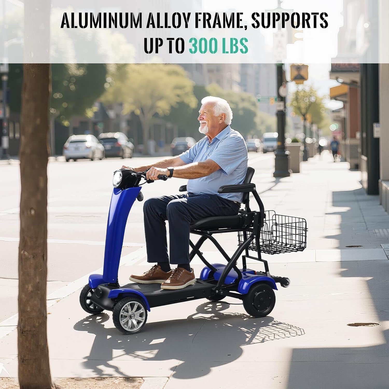 Auto-Folding Electric Mobility Scooter for Adults Seniors, 500W Brushless Dual Motor, Removable Lithium Battery, 15 Miles Range, 300lbs Capacity,One-Touch Foldable 4 Wheel Scooter,Large Storage Basket