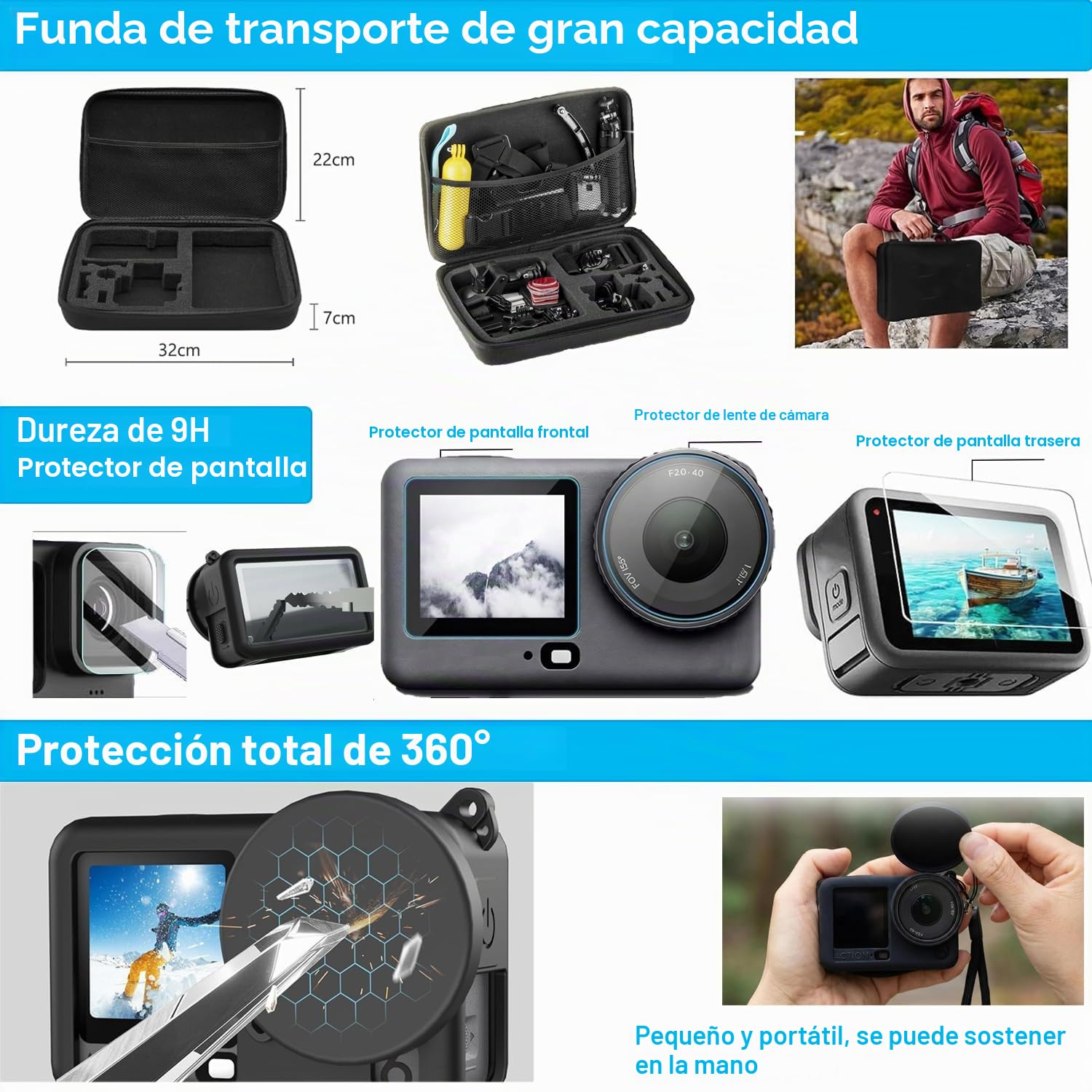Accesorios para DJI Osmo Action 5 Pro/4/3, Saprdii carcasa impermeable, protector de pantalla, filtros, accesorios para buceo, soporte para bicicleta, palo selfie, soportes para pecho/cabeza/manillar
