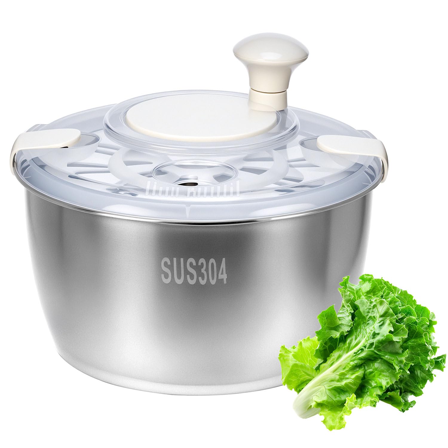 QWORK® Essoreuse à Salade 4,5L en Acier Inoxydable304 - avec Poignée Manivelle et Base Antidérapante, Lavable au Lave-Vaisselle