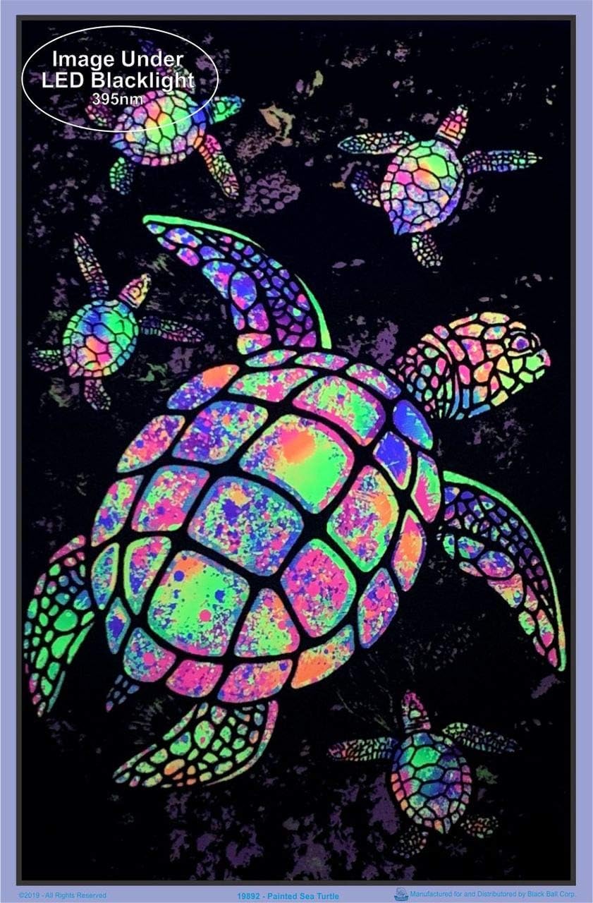 Painted Sea Turtles Blacklight Poster - Flocked - 23" x 35"