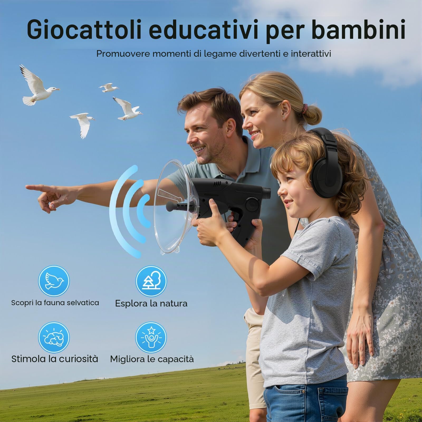 Microfono direzionale parabolico, dispositivo di intercettazione 200 m, detective con auricolari, ingrandimento 8x, amplificatore sonoro, registrazione per birdwatching animali